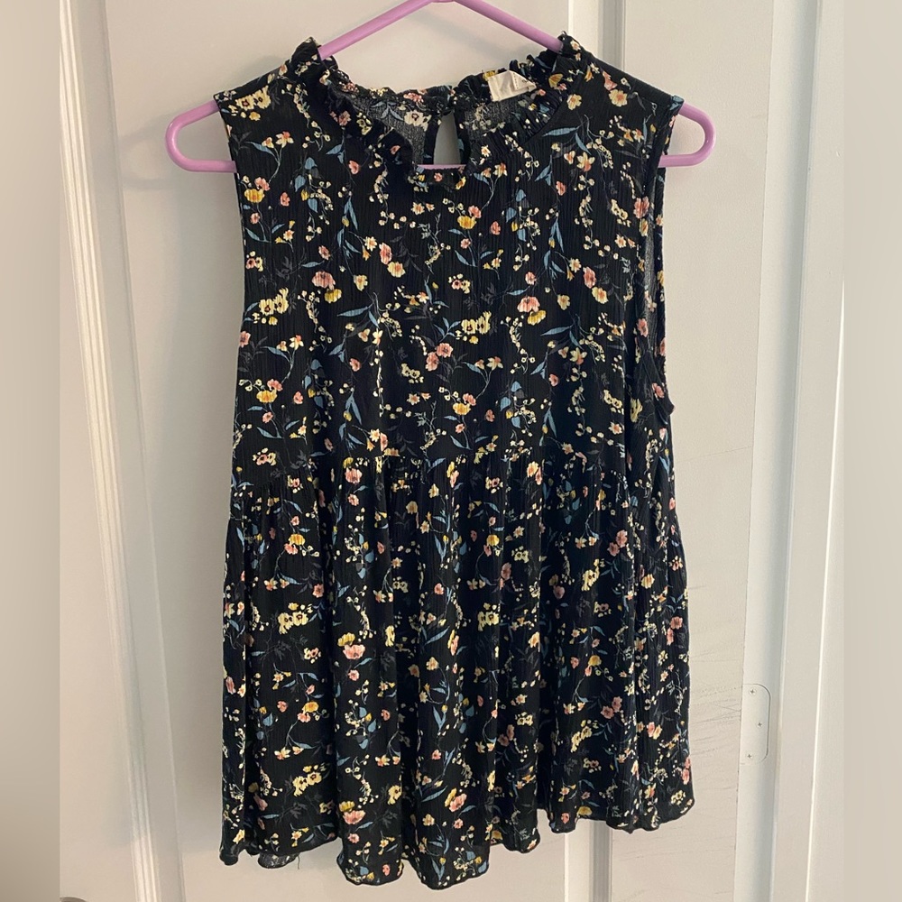 Black floral, sleeveless, baby doll maternity top